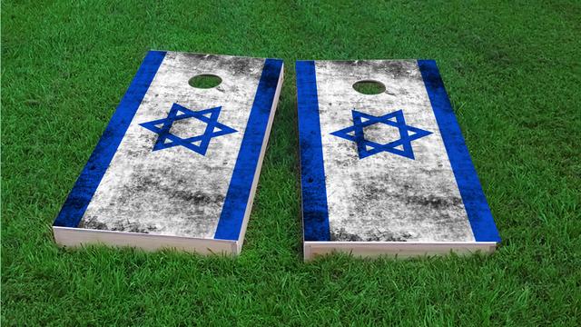 Worn National (Israel) Flag Themed Custom Cornhole Board Design