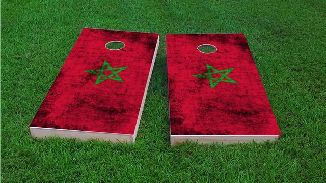 Worn National (Morocco) Flag Themed Custom Cornhole Board Design