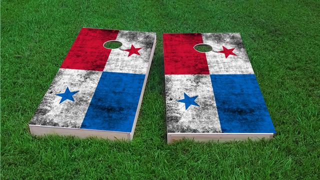 Worn National (Panama) Flag Themed Custom Cornhole Board Design