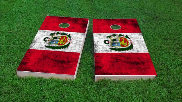 Worn National (Peru) Flag Themed Custom Cornhole Board Design