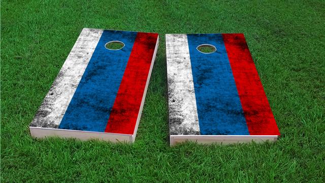 Worn National (Russia) Flag Themed Custom Cornhole Board Design