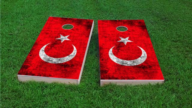 Worn National (Turkey) Flag Themed Custom Cornhole Board Design