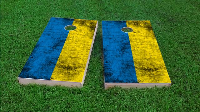 Worn National (Ukraine) Flag Themed Custom Cornhole Board Design