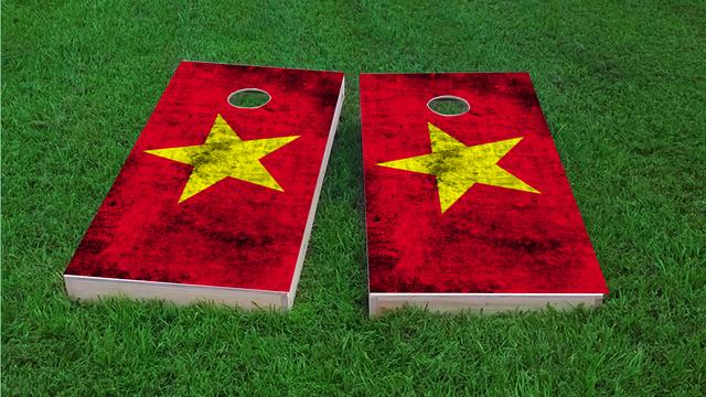 Worn National (Vietnam) Flag Themed Custom Cornhole Board Design