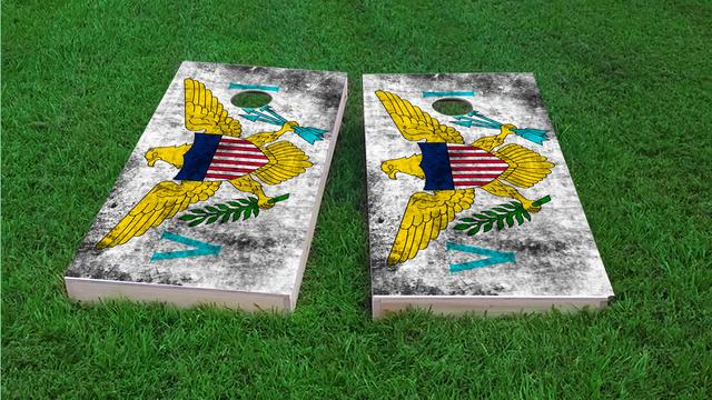 Worn National (Virgin Islands) Flag Themed Custom Cornhole Board Design