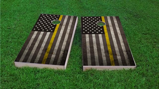 American Thin Gold (Dispatcher) Line Themed Custom Cornhole Board Design