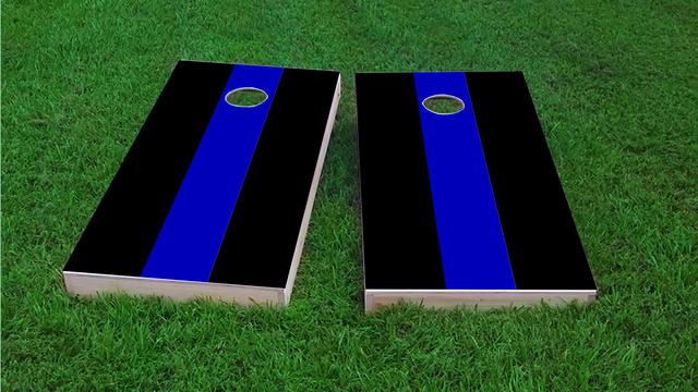 Simple Blue Line Themed Custom Cornhole Board Design