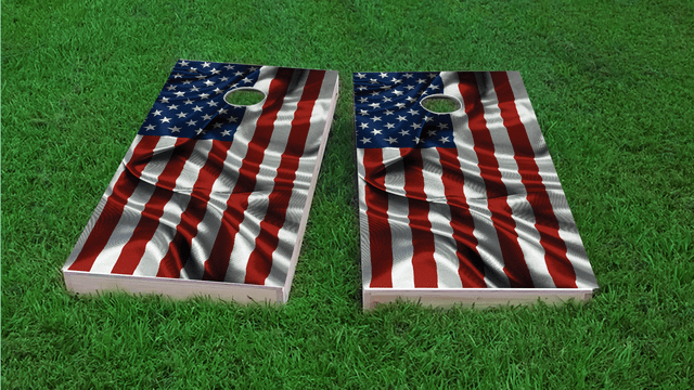 Waving American Flag Themed Custom Cornhole Board Design