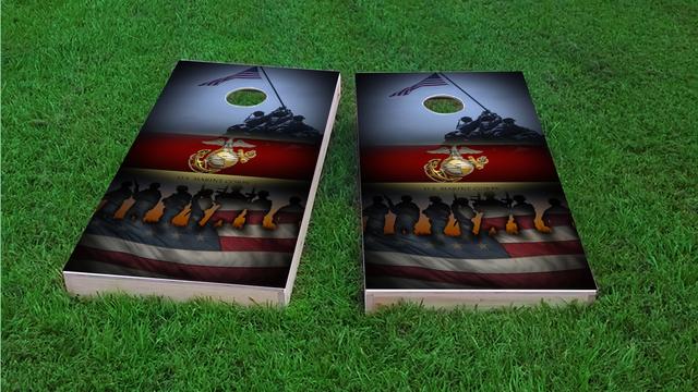  United States Marine Corps American Flag Themed Custom Cornhole Board Design