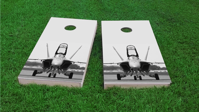 Jet Airliner taking off from Runway cornhole boards