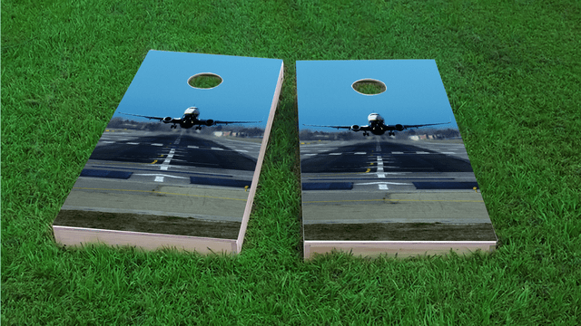 Jet Airliner taking off from Runway cornhole boards