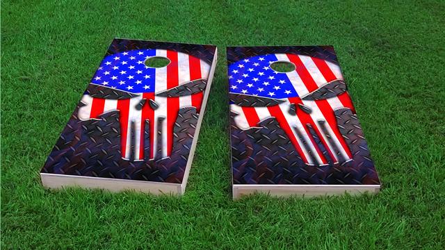 Punisher American Flag Themed Custom Cornhole Board Design