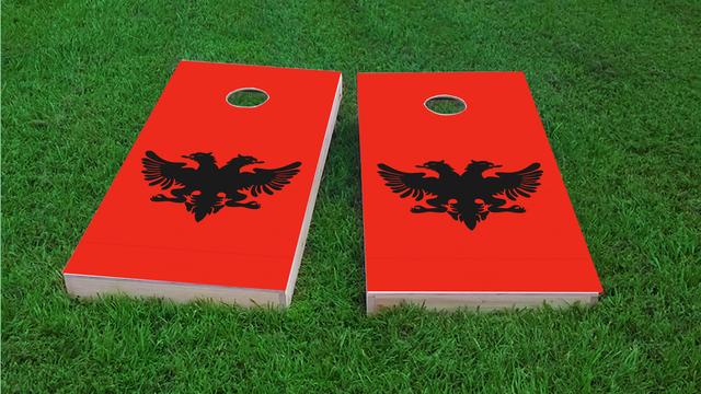 Albania National Flag Themed Custom Cornhole Board Design