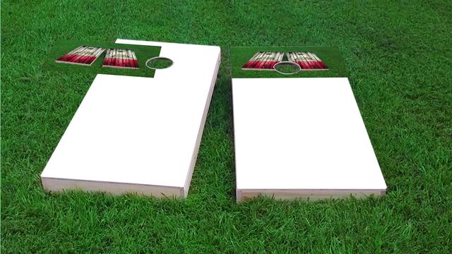 Distressed Wood Flag (Arkansas) Themed Custom Cornhole Board Design