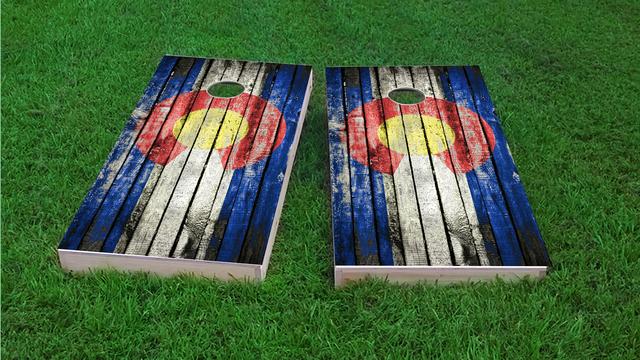 Distressed Wood Flag (Colorado) Themed Custom Cornhole Board Design