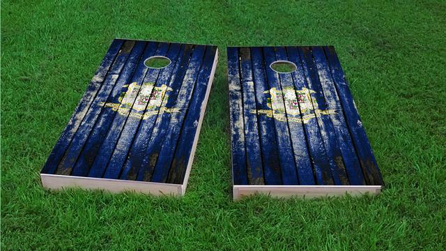 Distressed Wood Flag (Connecticut) Themed Custom Cornhole Board Design