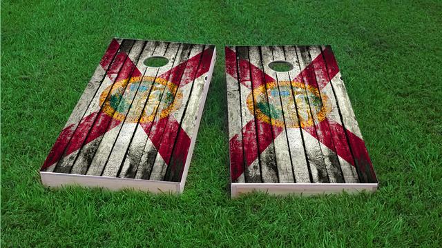 Distressed Wood Flag (Florida) Themed Custom Cornhole Board Design