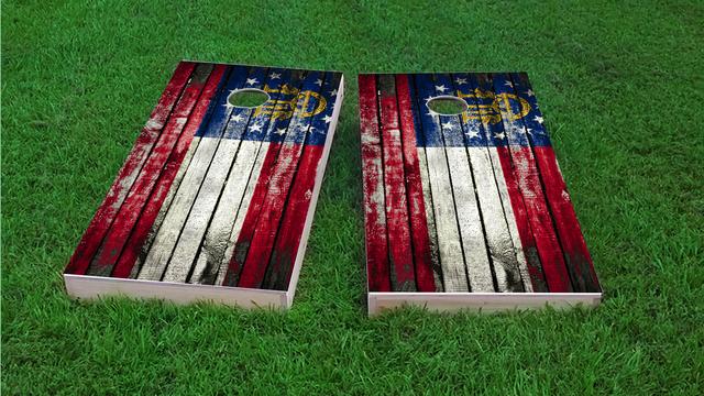 Distressed Wood Flag (Georgia) Themed Custom Cornhole Board Design