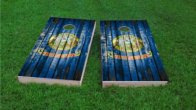 Distressed Wood Flag (Idaho) Themed Custom Cornhole Board Design