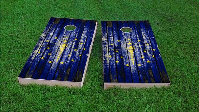 Distressed Wood Flag (Indiana) Themed Custom Cornhole Board Design