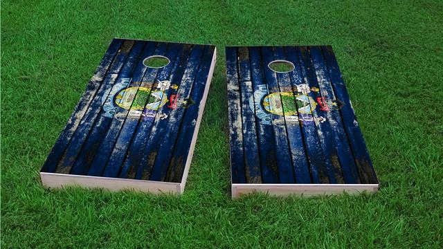 Distressed Wood Flag (Maine) Themed Custom Cornhole Board Design