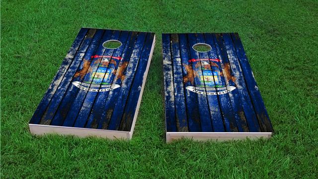 Distressed Wood Flag (Michigan) Themed Custom Cornhole Board Design