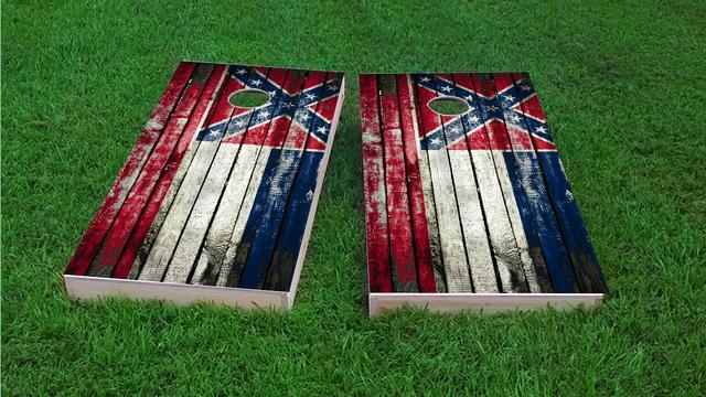 Distressed Wood Flag (Mississippi) Themed Custom Cornhole Board Design