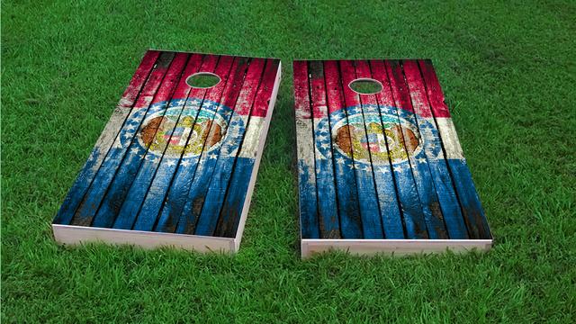 Distressed Wood Flag (Missouri) Themed Custom Cornhole Board Design