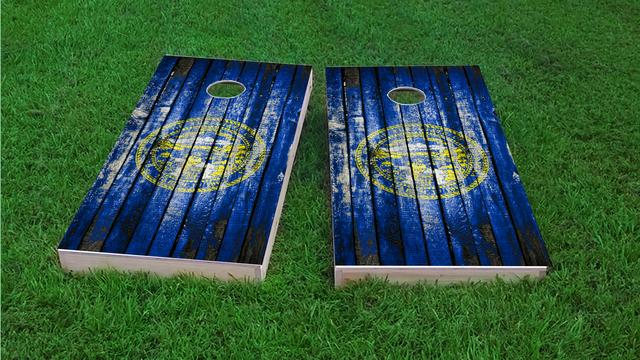 Distressed Wood Flag (Nebraska) Themed Custom Cornhole Board Design