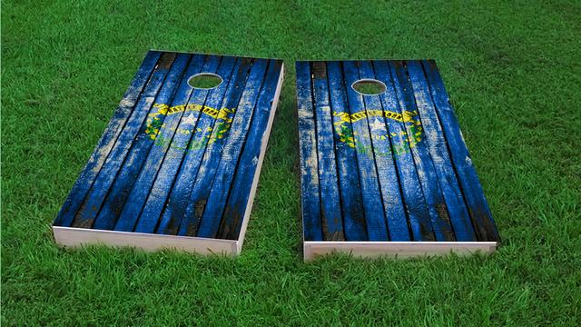 Distressed Wood Flag (Nevada) Themed Custom Cornhole Board Design