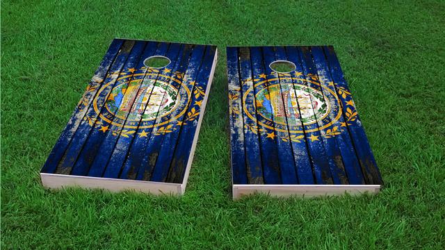 Distressed Wood Flag (New Hampshire) Themed Custom Cornhole Board Design