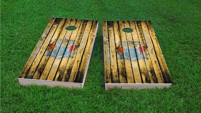 Distressed Wood Flag (New Jersey) Themed Custom Cornhole Board Design