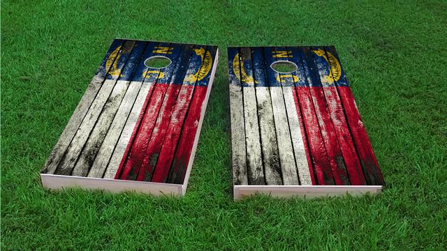 Distressed Wood Flag (North Carolina) Themed Custom Cornhole Board Design