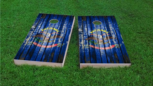 Distressed Wood Flag (North Dakota) Themed Custom Cornhole Board Design