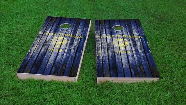 Distressed Wood Flag (Oregon) Themed Custom Cornhole Board Design