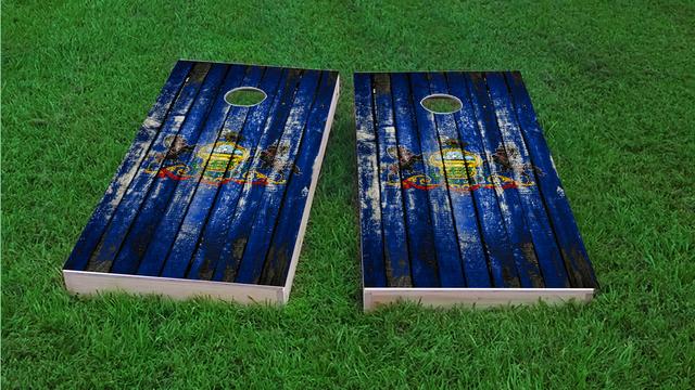 Distressed Wood Flag (Pennsylvania) Themed Custom Cornhole Board Design