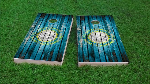 Distressed Wood Flag (South Dakota) Themed Custom Cornhole Board Design