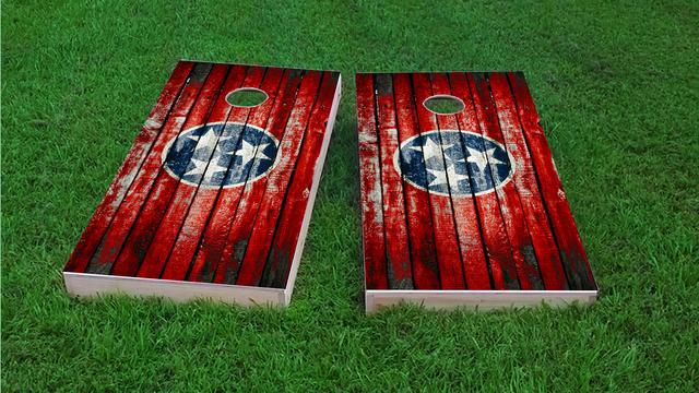 Distressed Wood Flag (Tennessee) Themed Custom Cornhole Board Design