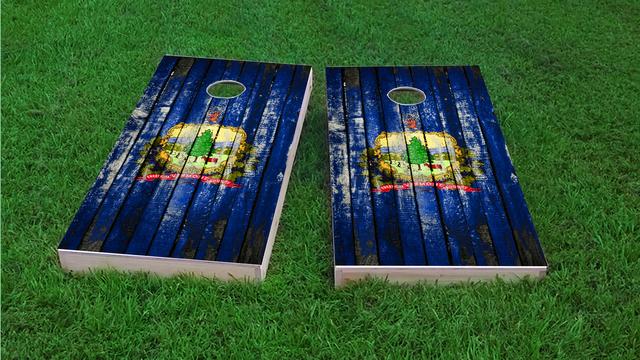 Distressed Wood Flag (Vermont) Themed Custom Cornhole Board Design