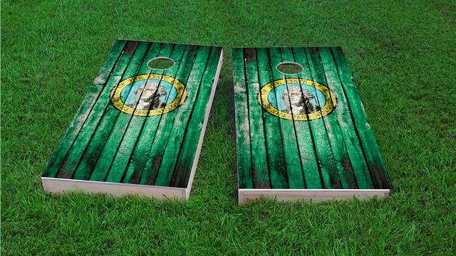 Distressed Wood Flag (Washington) Themed Custom Cornhole Board Design