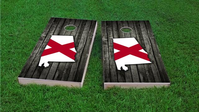 Wood Slate State Flag & Map (Alabama) Themed Custom Cornhole Board Design