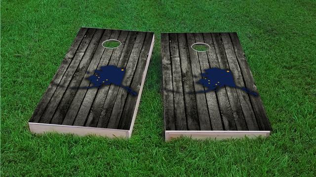 Wood Slate State Flag & Map (Alaska) Themed Custom Cornhole Board Design