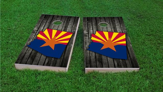 Wood Slate State Flag & Map (Arizona) Themed Custom Cornhole Board Design