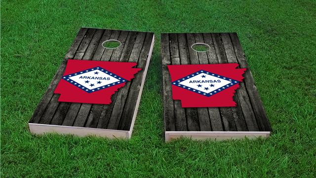 Wood Slate State Flag & Map (Arkansas) Themed Custom Cornhole Board Design