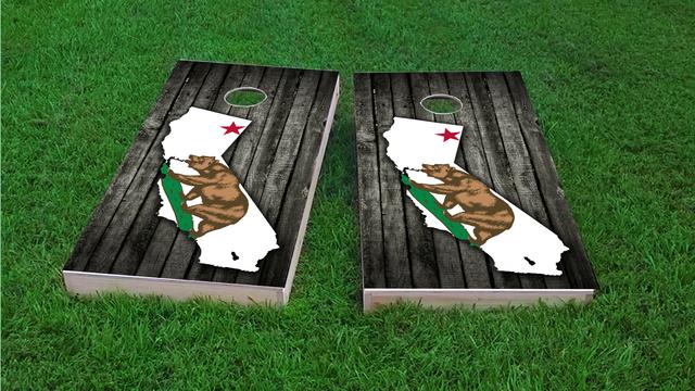 Wood Slate State Flag & Map (California) Themed Custom Cornhole Board Design