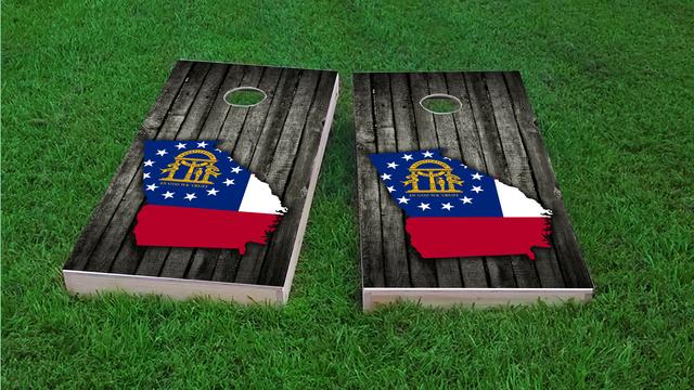 Wood Slate State Flag & Map (Georgia) Themed Custom Cornhole Board Design