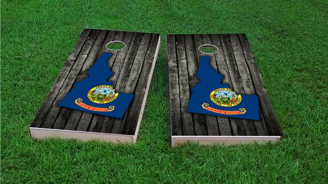 Wood Slate State Flag & Map (Idaho) Themed Custom Cornhole Board Design