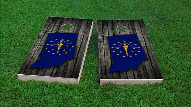 Wood Slate State Flag & Map (Indiana) Themed Custom Cornhole Board Design