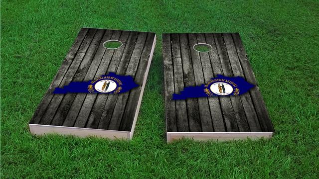 Wood Slate State Flag & Map (Kentucky) Themed Custom Cornhole Board Design