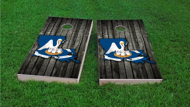 Wood Slate State Flag & Map (Louisiana) Themed Custom Cornhole Board Design